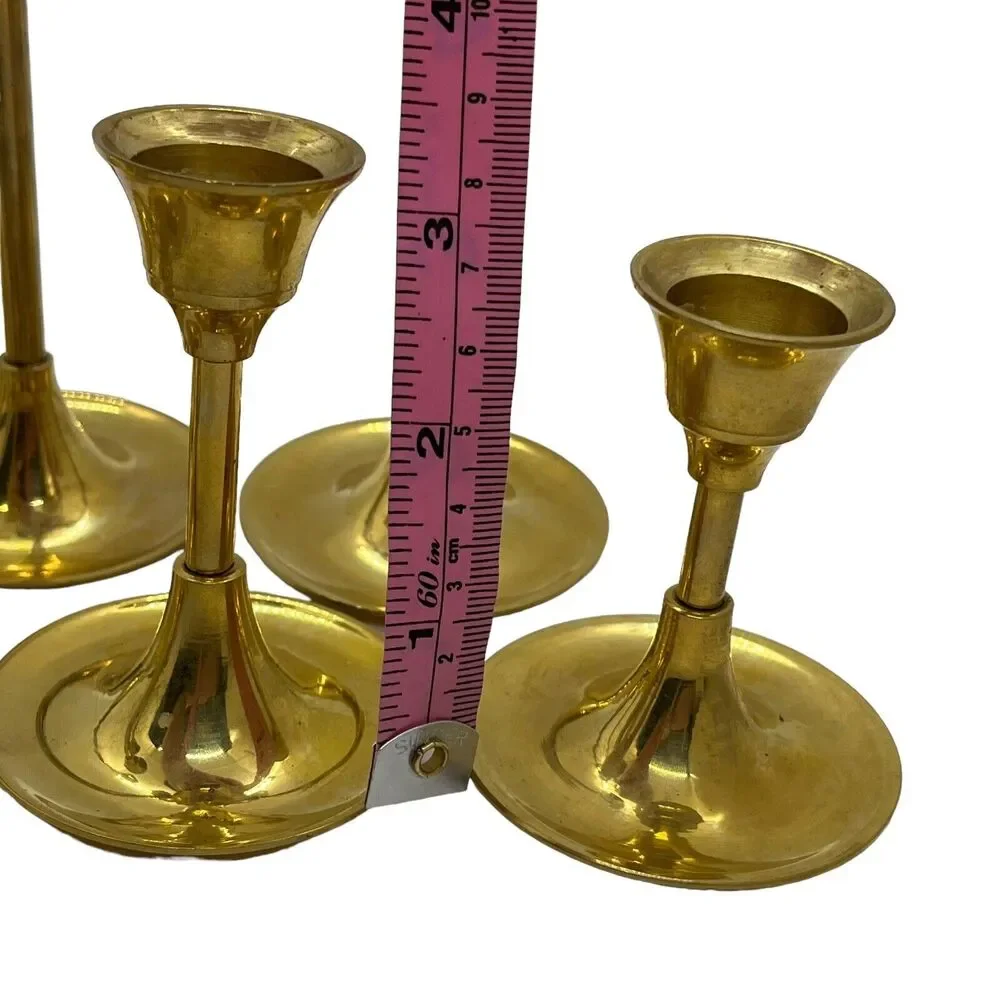 Brass Candlestick Holders Graduated Set of Seven Vintage Wedding Mantle Holiday